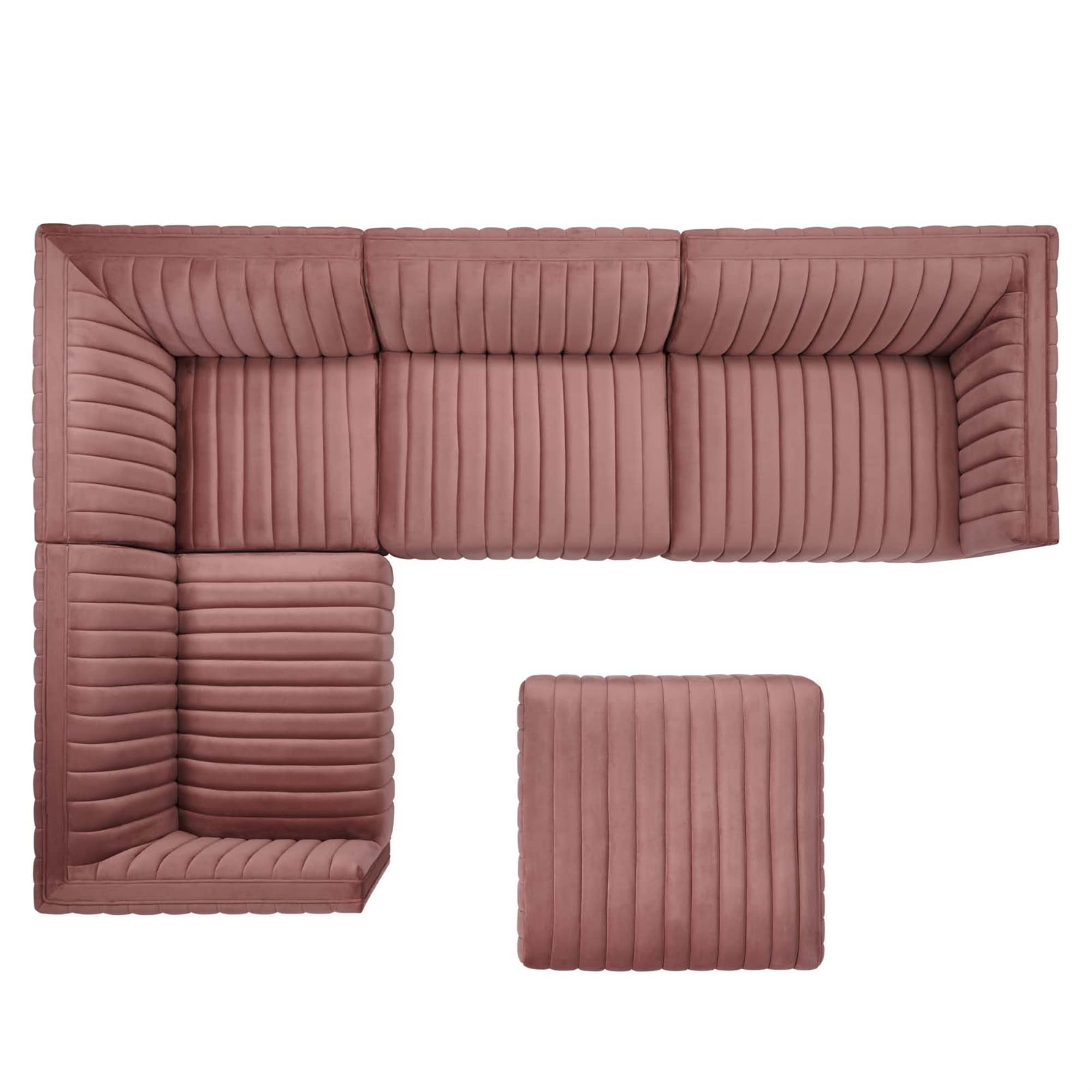 Modway Conjure 5-Piece Velvet Stainless Steel Sectional Sofa - Gold/Dusty Rose